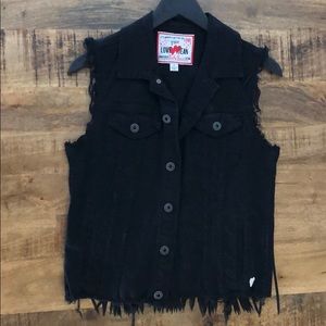 Lucky Brand Black Denim + Fringe Vest Jacket